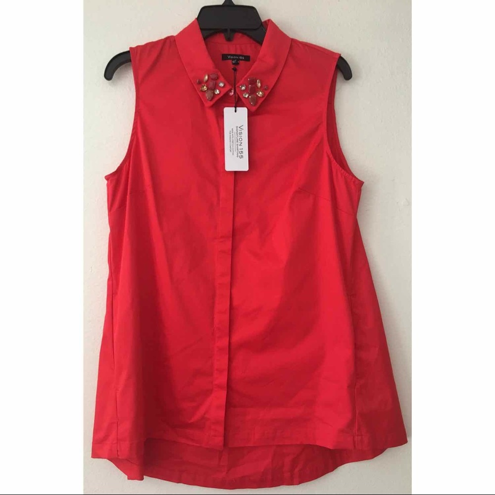 Vision 155 Emma Sleeveless Red Bead Detail Shirt